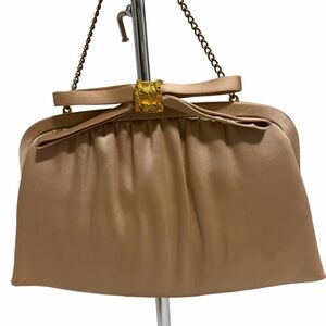 Vintage 1950’s After Five Tan Satin‎ Clutch with chain strap